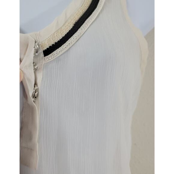 Miss Me Cream Sheer Henley Tank Top Small Lightweight Rounded Hem Soft Flowy - Picture 2 of 5